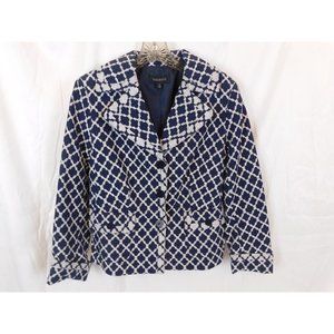Talbots Blue & White Knit Blazer 3/4 Sleeve Jacket Size 8